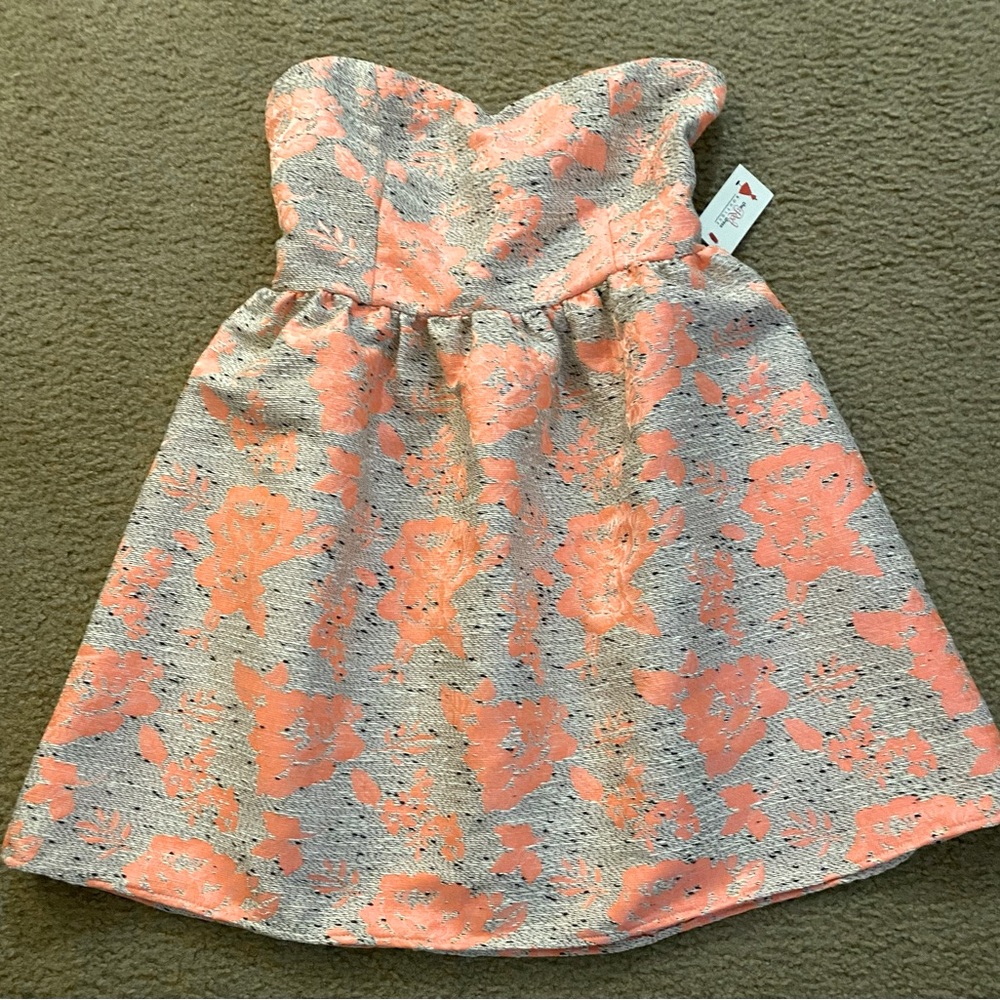 Strapless Dress - pink and gray